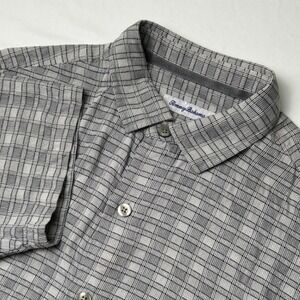 100% Silk Tommy Bahama Mens Short Sleeve Button Up Shirt Gray Plaid Size L